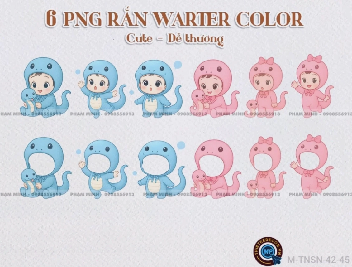 6 PNG Bé Rắn cute dễ thương chèn background làm chibi nét căng.