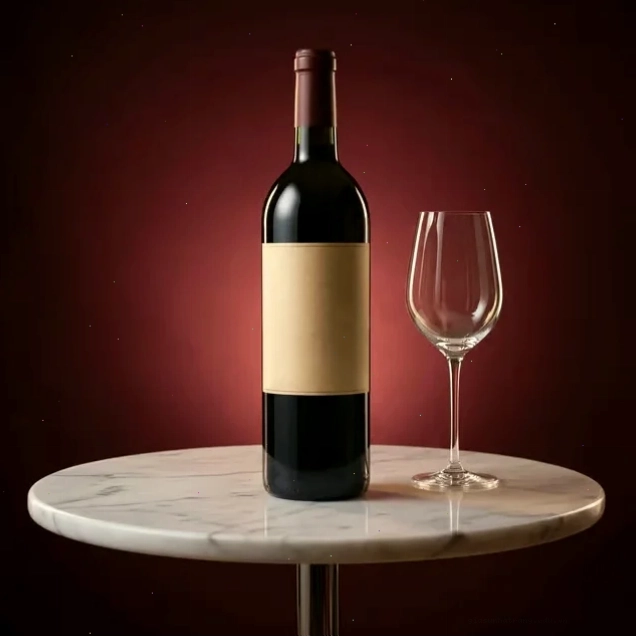 Ảnh chân dung chai vang đỏ Super Tuscan với nhãn khắc biểu tượng ngôi sao