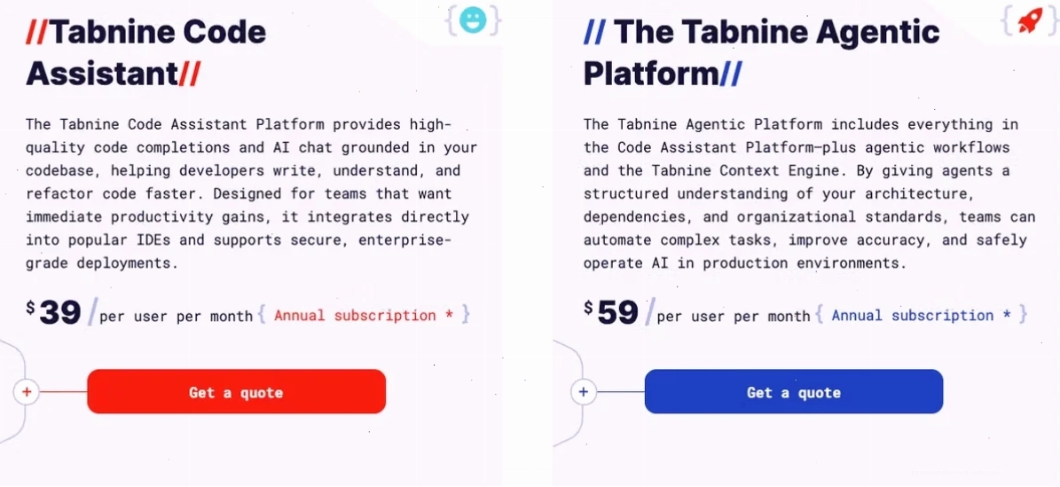 Các Gói Tabnine AI Code Assistant Bảng giá Tabnine AI Code Assistant