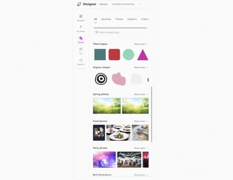 Bảng Visuals của Microsoft Designer