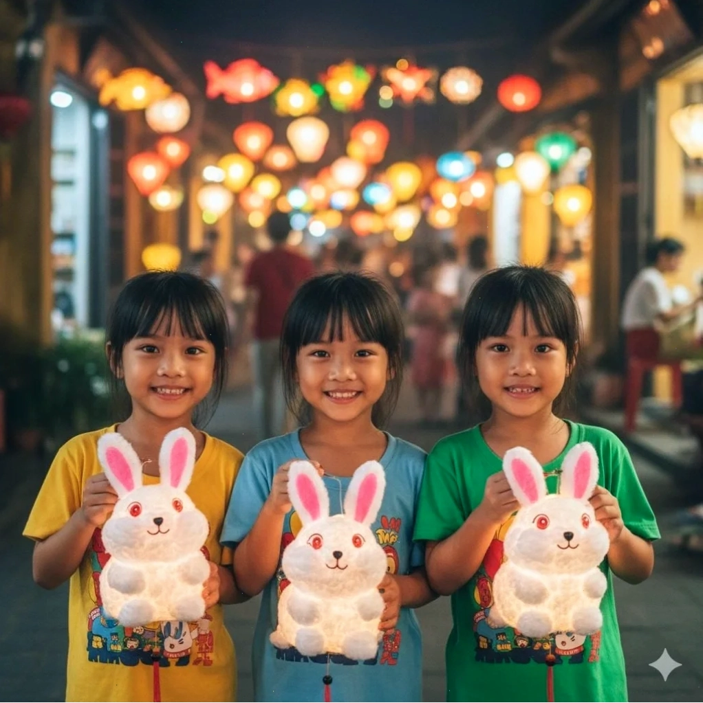 Bé gái đáng yêu cầm đèn ông sao trong đêm Trung Thu