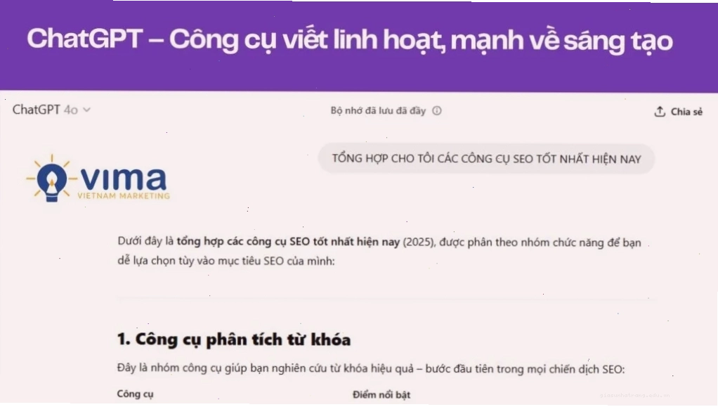 ChatGPT mạnh về sáng tạo nội dung tự nhiên, đa dạng định dạng nhưng cần kết hợp công cụ SEO để tối ưu kỹ thuật