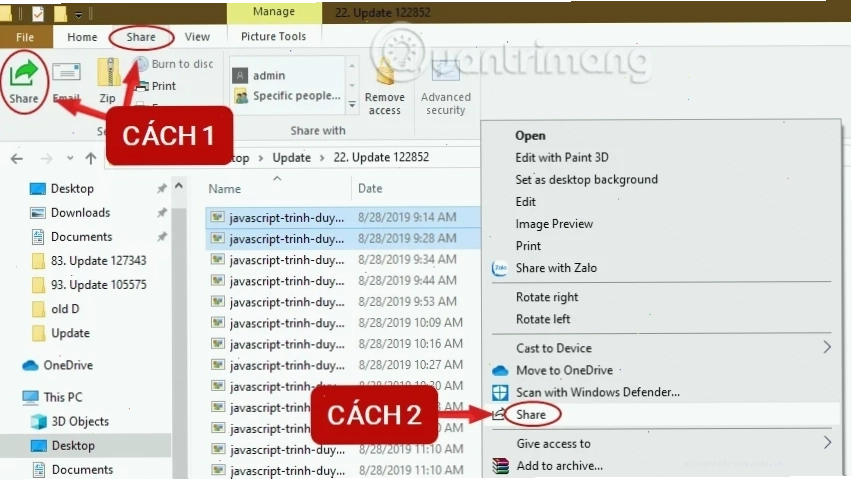 Chọn các file và nhấn Share để chia sẻ nhanh chóng