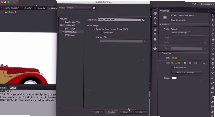 Đánh giá định dạng xuất của Adobe Animate CC