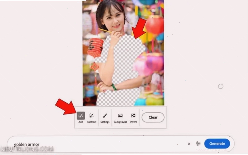 Dùng công cụ Add để tạo vùng chọn trên áo