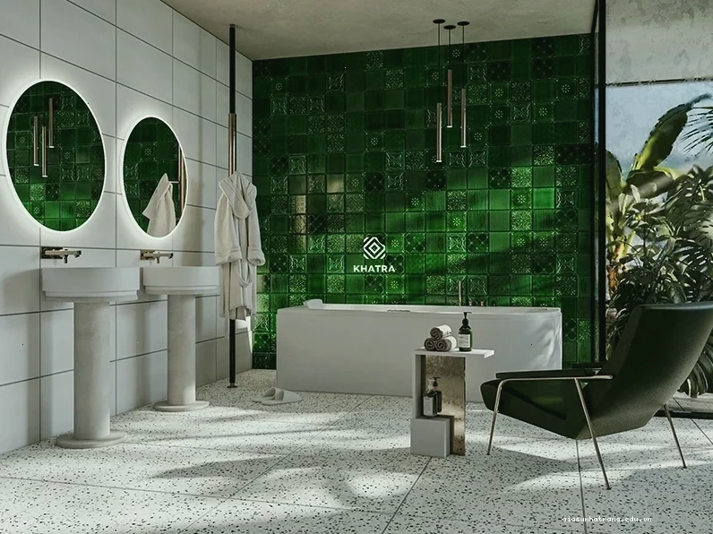 Gạch Terrazzo KT6001 phối gạch trắng W366