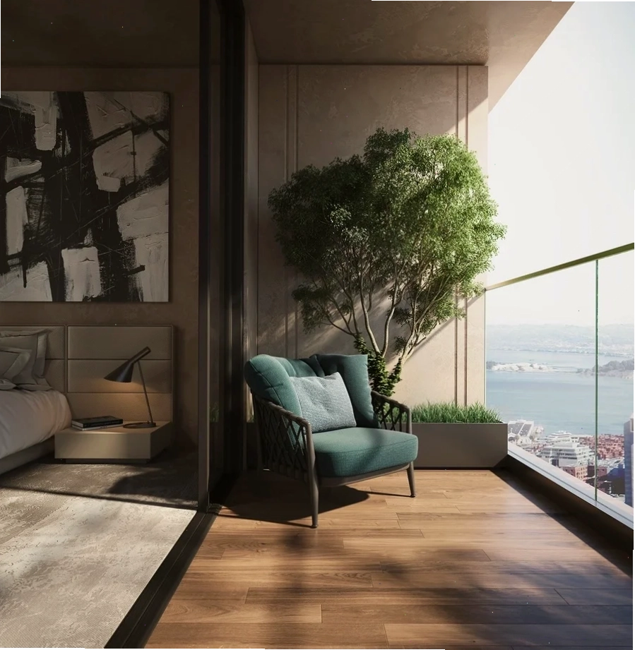 Điểm nhấn cho khu vực ban công với ghế sofa đơn tone màu xanh mát mắt Ghế sofa đơn màu xanh cho ban công