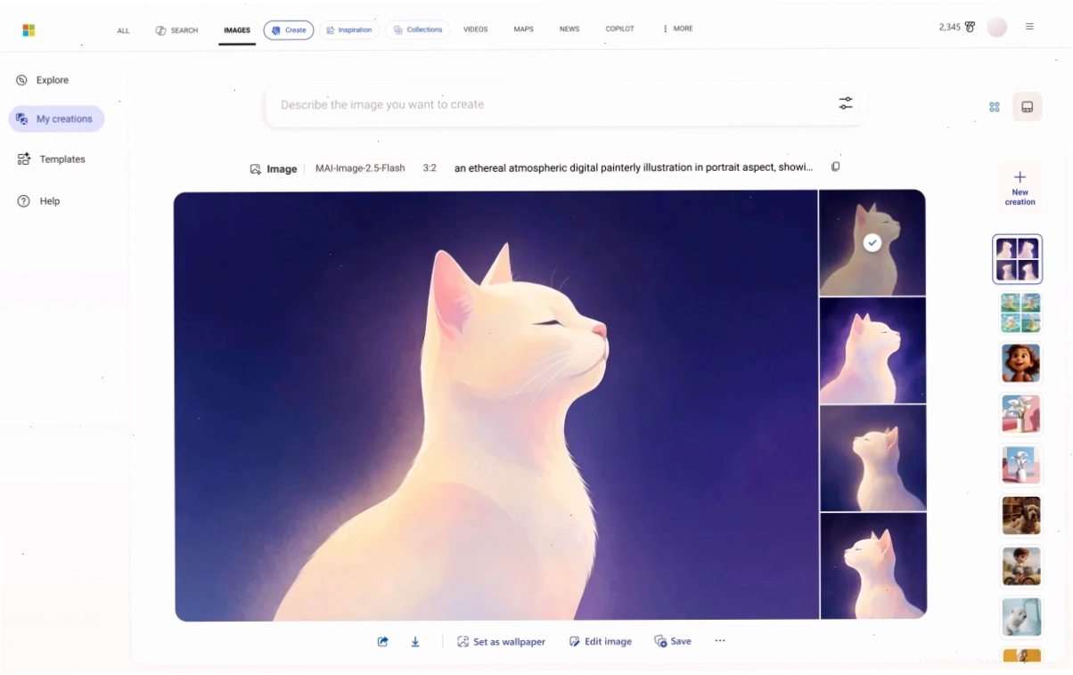 Giao diện Bing Image Creator đang đánh giá