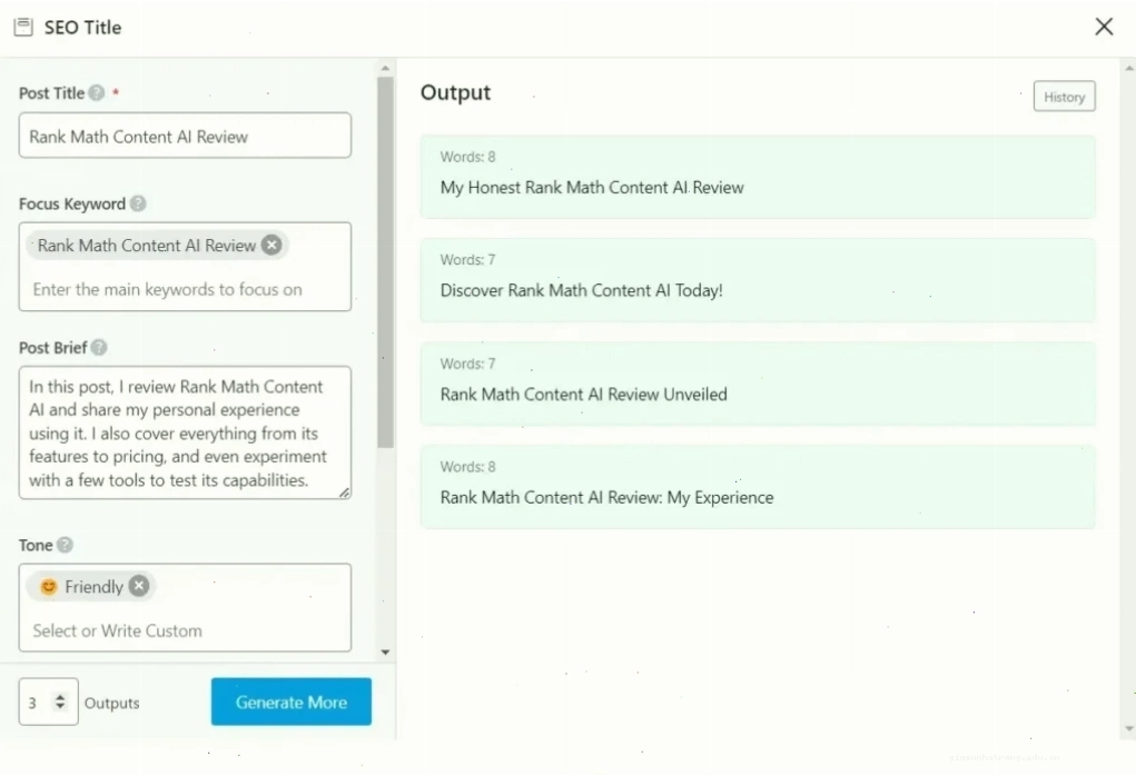 Giao diện công cụ SEO Rank Math Giao diện công cụ SEO của Rank Math Content AI
