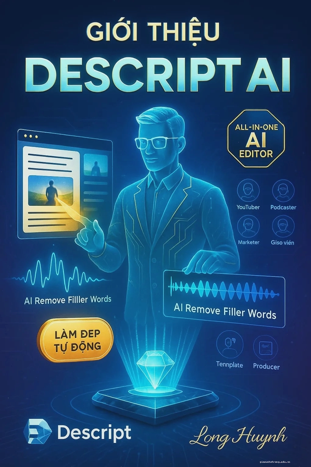 Descript AI giao diện chỉnh sửa văn bản Giao diện Descript AI với khả năng chỉnh sửa video qua văn bản