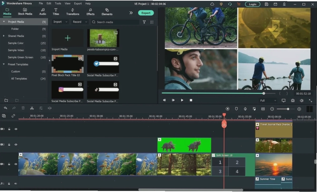 Giao diện Filmora desktop video editor với các công cụ chỉnh sửa hàng đầu