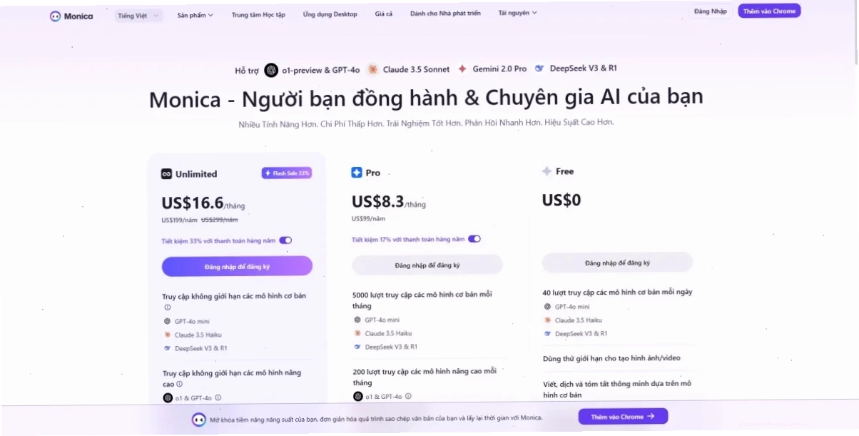 Giao diện Monica AI trên máy tính