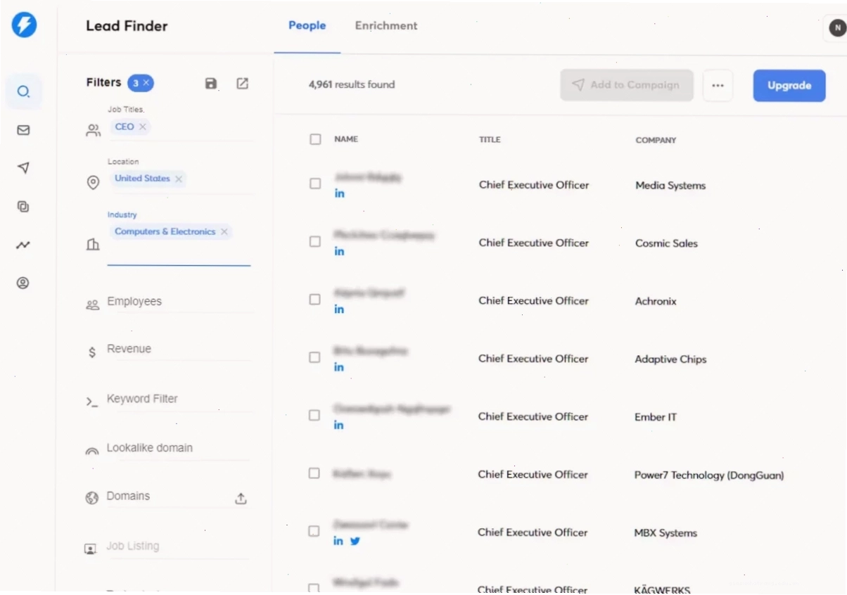 Giao diện tính năng Lead finder của Instantly.ai