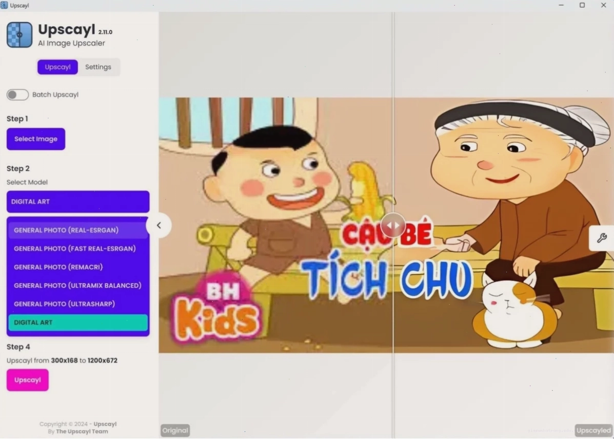 Giao diện Upscayl với tùy chọn nâng cấp ảnh
