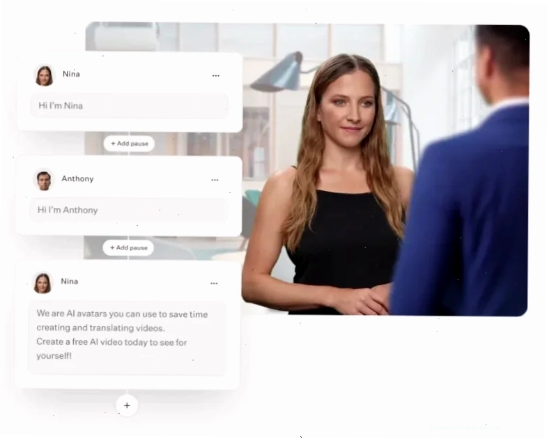 Hai avatar AI Colossyan trò chuyện với nhau