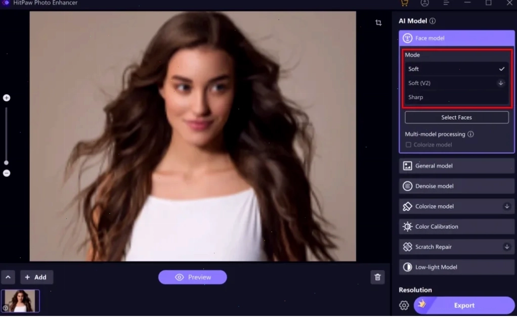 HitPaw Photo Enhancer với mô hình mặt được đánh dấu