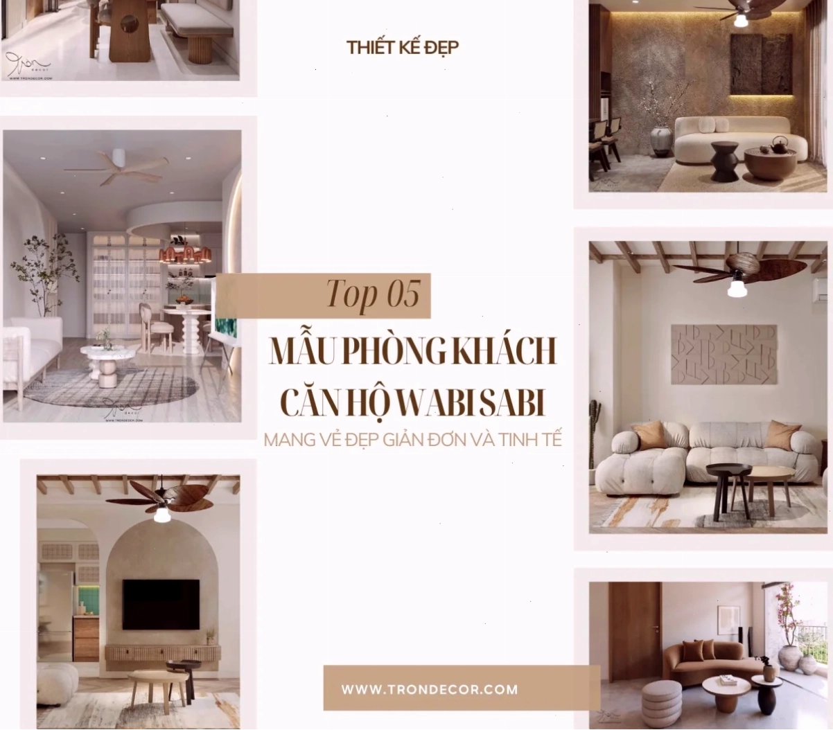 Không gian phòng khách Wabi Sabi tối giản