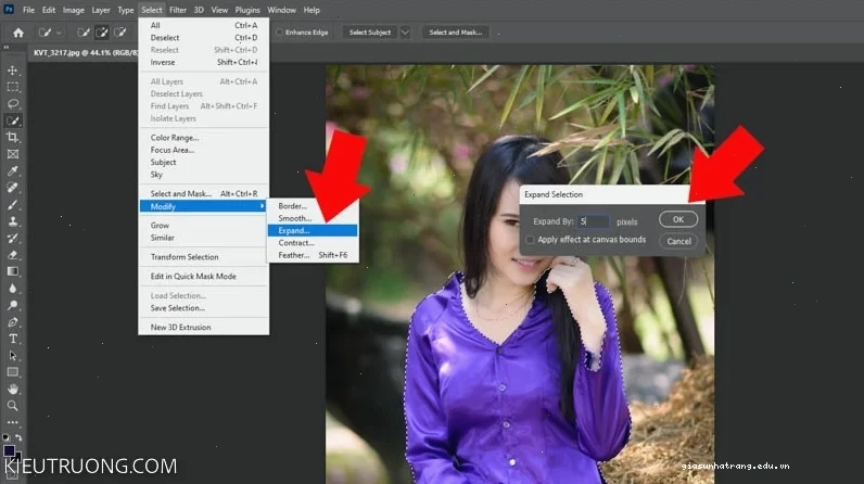 Mở rộng vùng chọn quanh áo người mẫu bằng Photoshop