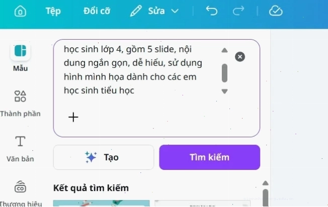 Mô tả tạo slide trên Canva AI