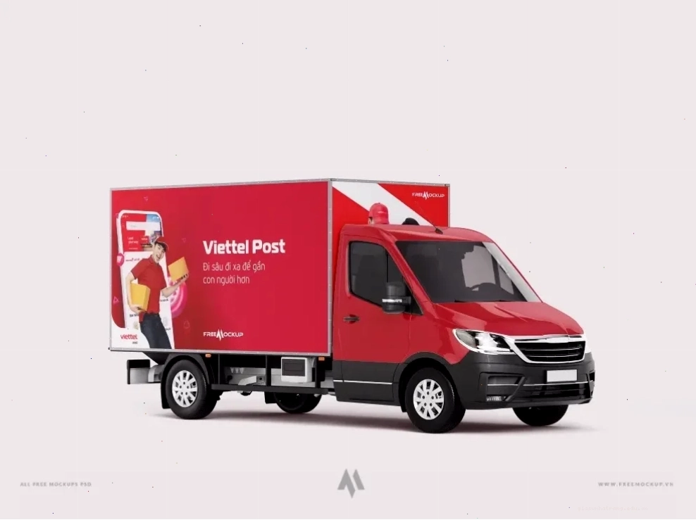 Mockup xe tải giao hàng nhanh ấn tượng Mockup xe tải giao hàng nhanh chuyên nghiệp