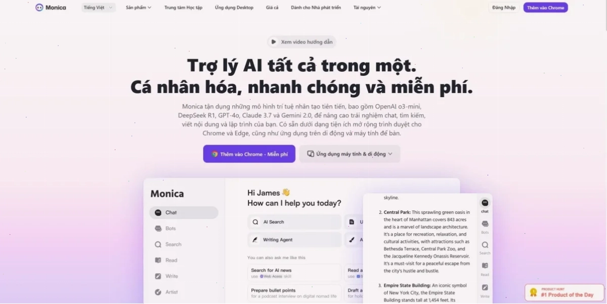 Monica AI hỗ trợ viết nội dung