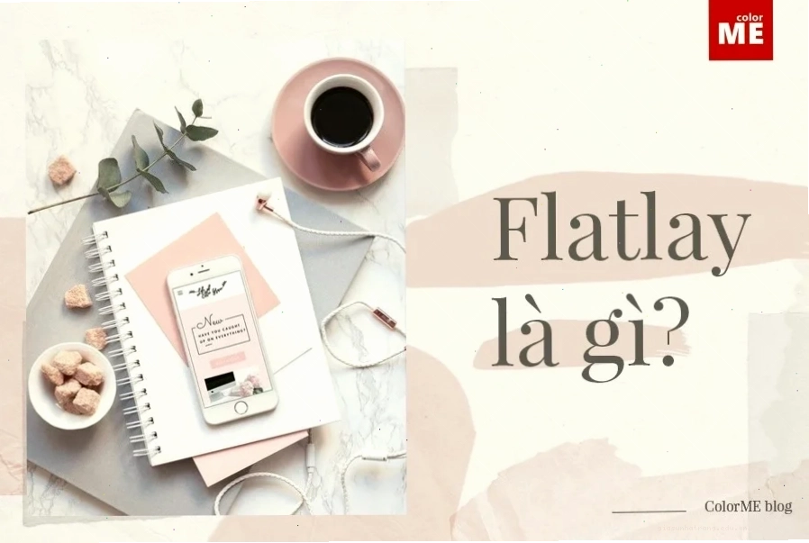 Nhiều đồ vật được sắp xếp gọn gàng theo phong cách flatlay trên bàn