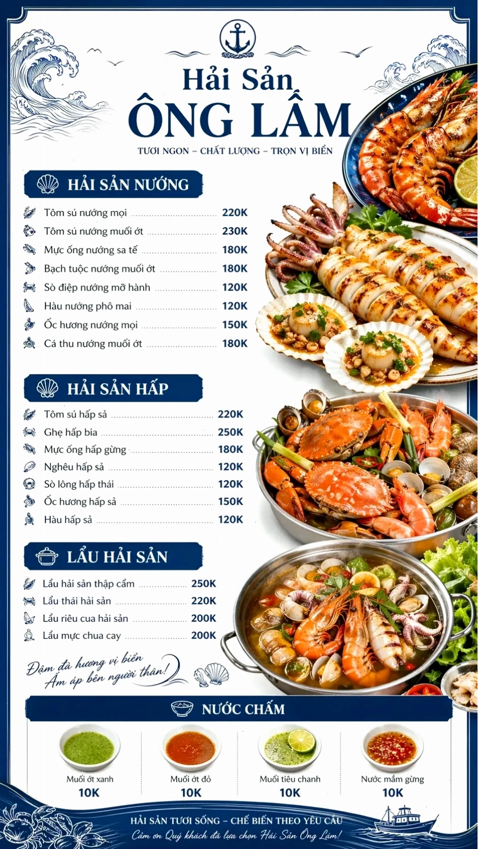 prompt thiết kế menu quán ốc chuyên nghiệp