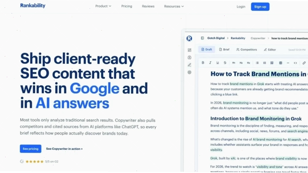 Rankability Copywriter dashboard của Outranking