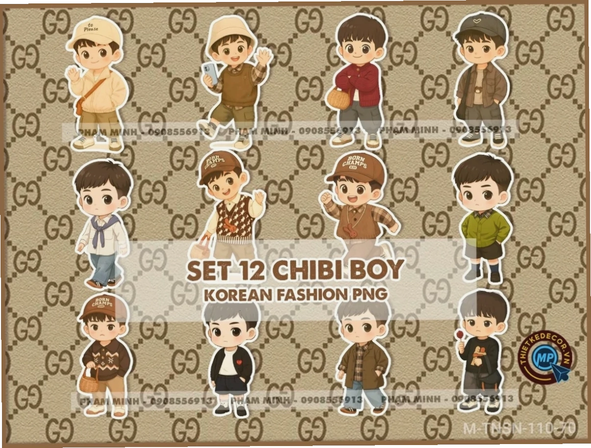 Set 12 Chibi PNG Boy phong cách Hàn Quốc Fashion cute đáng yêu dễ thương nét căng