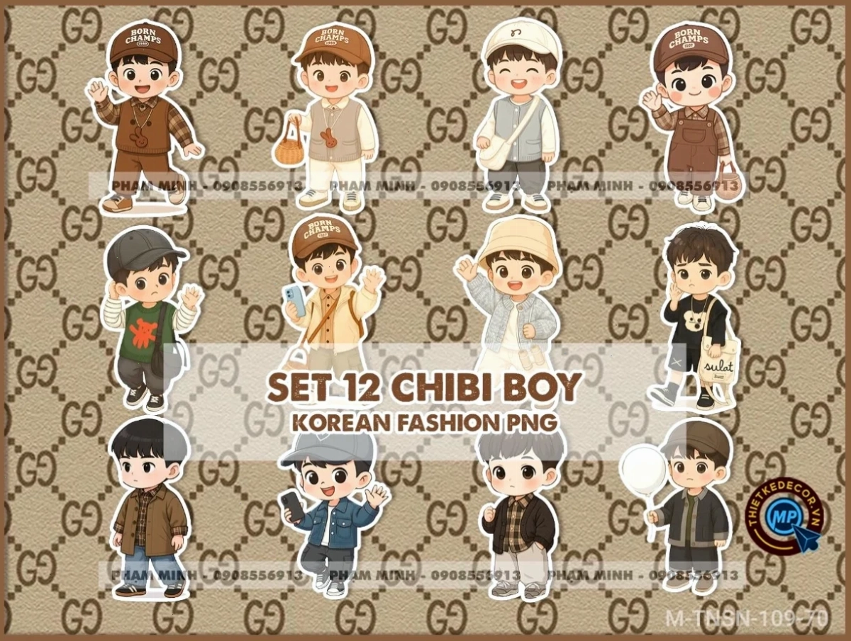 Set 12 Chibi PNG Boy phong cách Hàn Quốc Fashion cute đáng yêu dễ thương nét căng