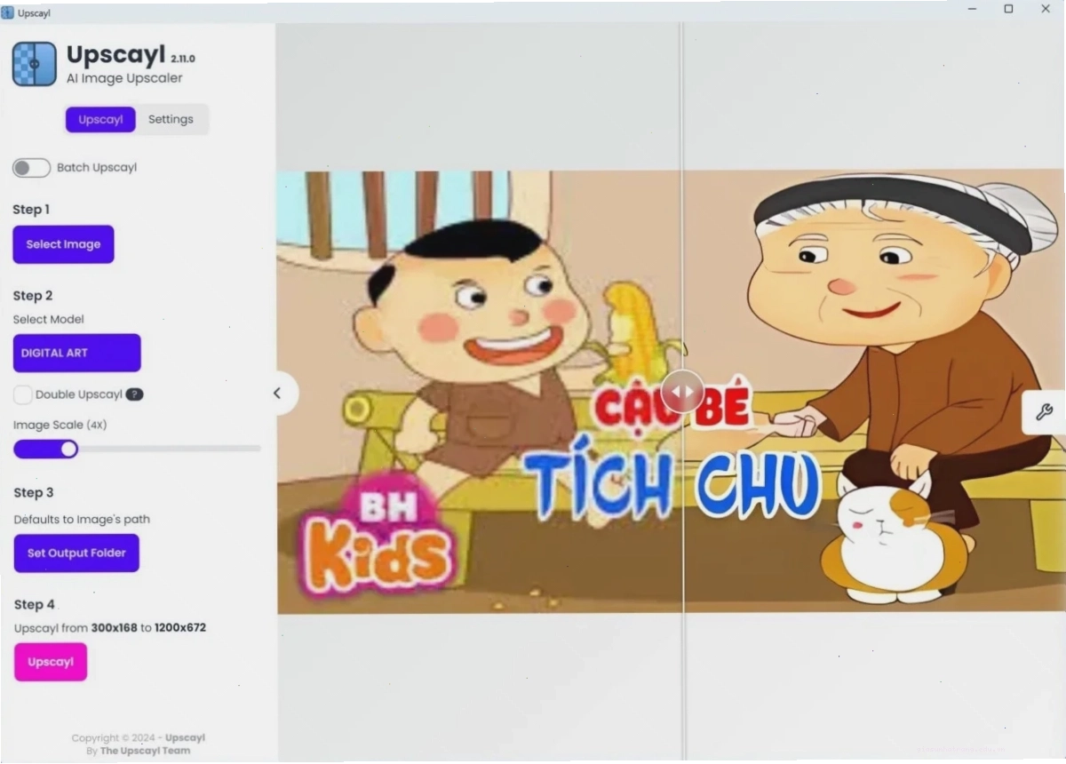 So sánh ảnh trước và sau khi dùng Upscayl