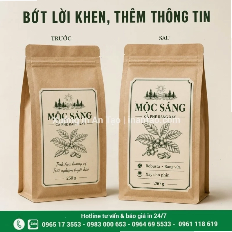 So sánh thông điệp quảng cáo chung chung và thông điệp chi tiết trên nhãn cà phê