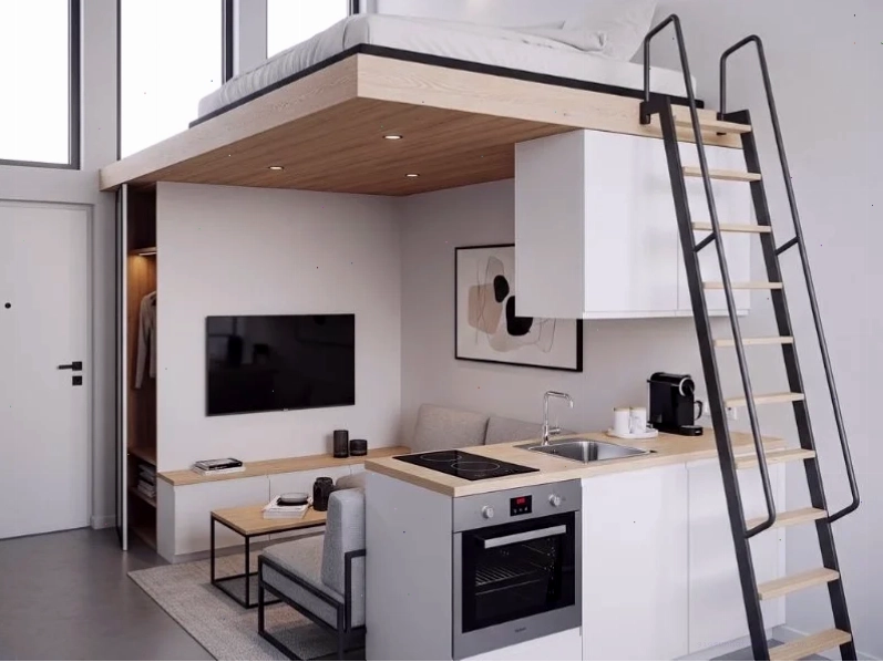Phòng trọ 12m2 gác lửng công nghiệp Thiết kế phòng trọ 12m2 có gác lửng phong cách công nghiệp