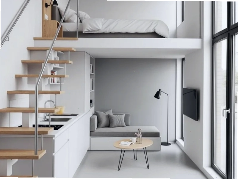 Phòng trọ 12m2 gác lửng tối giản Thiết kế phòng trọ 12m2 có gác lửng phong cách tối giản