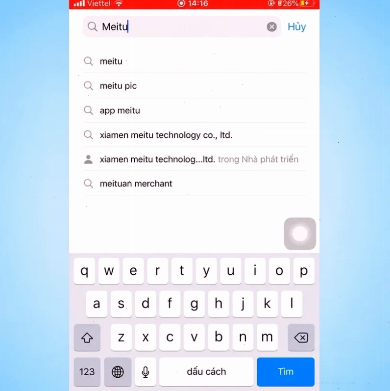 Tìm kiếm Meitu trên điện thoại