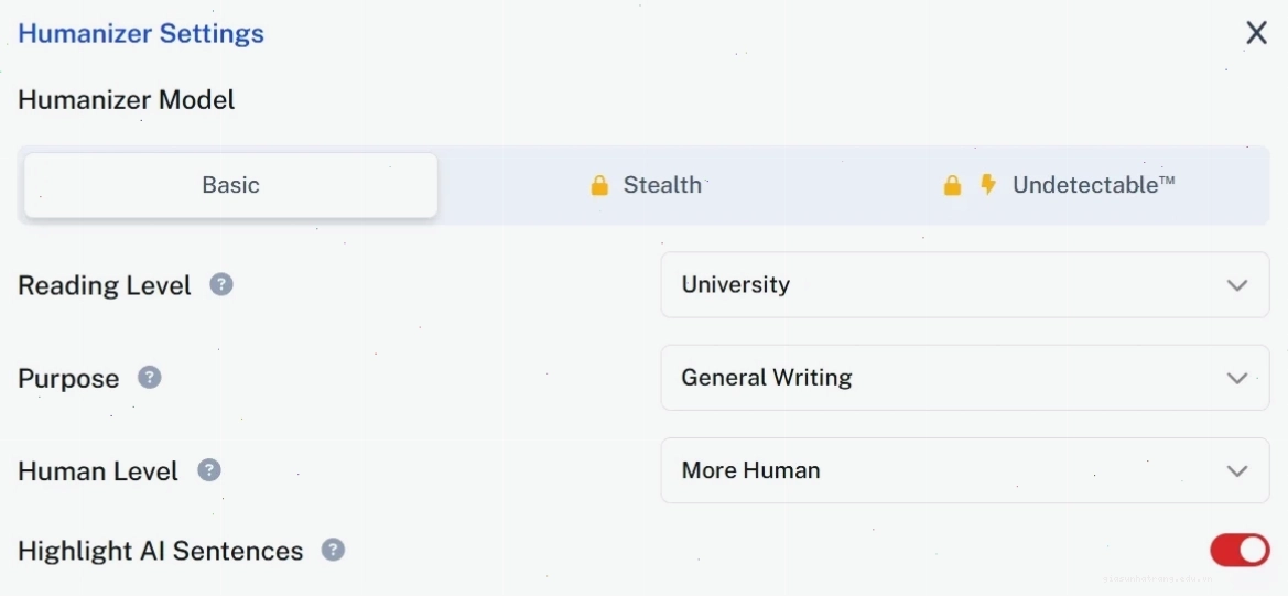 undetectable ai custom options
