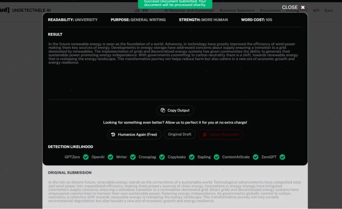 undetectable ai result