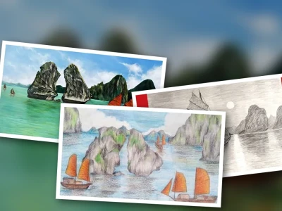 Prompt vẽ Vịnh Hạ Long phong thủy mặc kỳ ảo và ý nghĩa sâu sắc